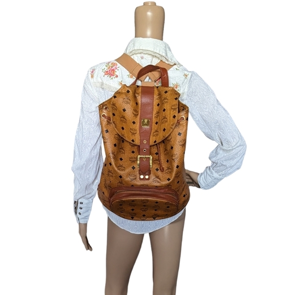Vintage MCM Visetos Large Brown Logo Drawstring Backpack COA Authenticate First main image 6